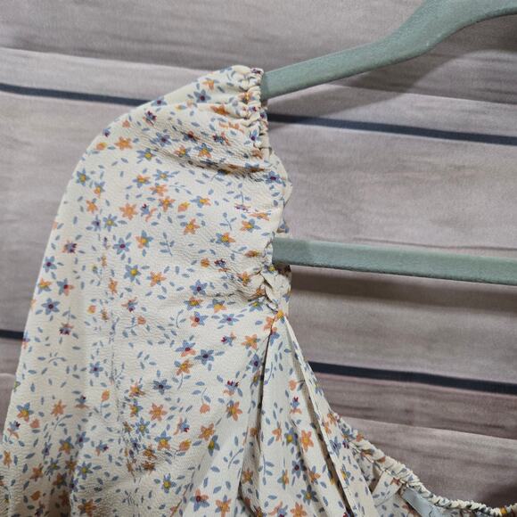 Love Tree Tan Beige Floral Cottagecore Smocked Crop Top Skirt Set Size Medium - Picture 9 of 15